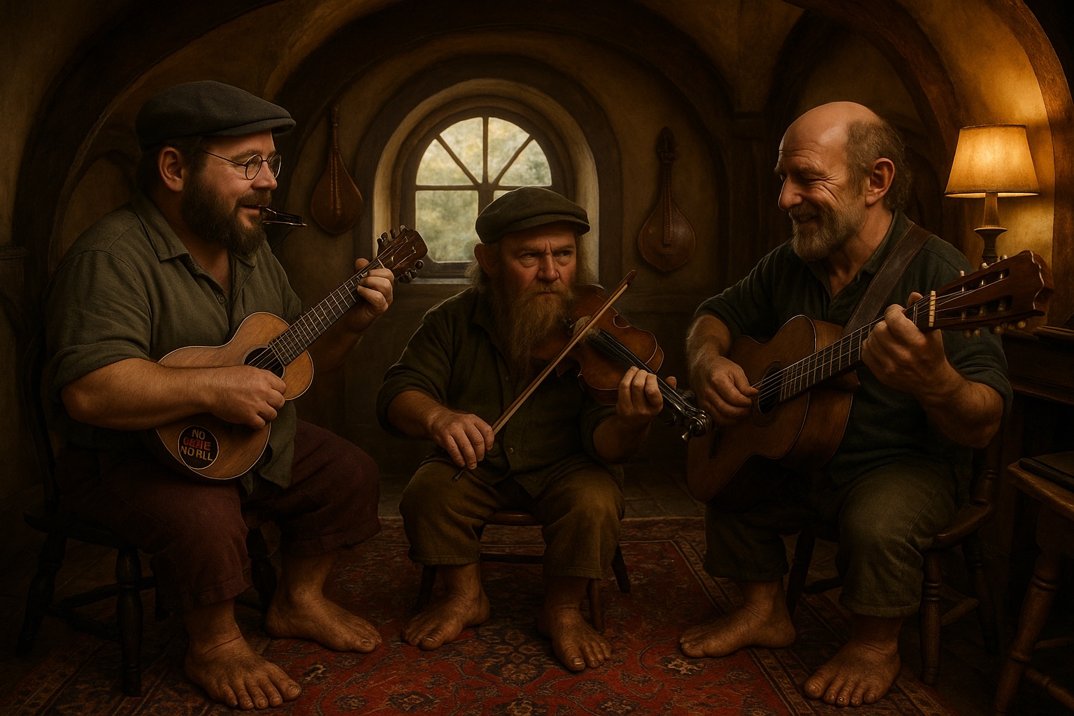 The Happy Out rendered as hobbits